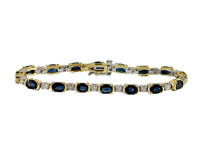 13.70 Carat 2Tone 14k Gold Blue Sapphire And Diamond Bracelet - B01104