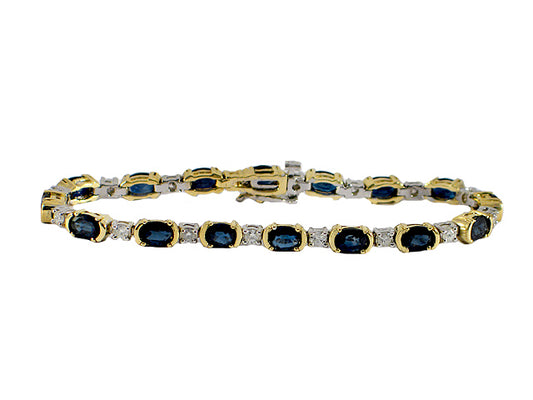 13.70 Carat 2Tone 14k Gold Blue Sapphire And Diamond Bracelet - B01104