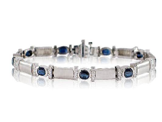 4.24 Carat 14k White Gold Sapphire And Diamond Bracelet - B01111