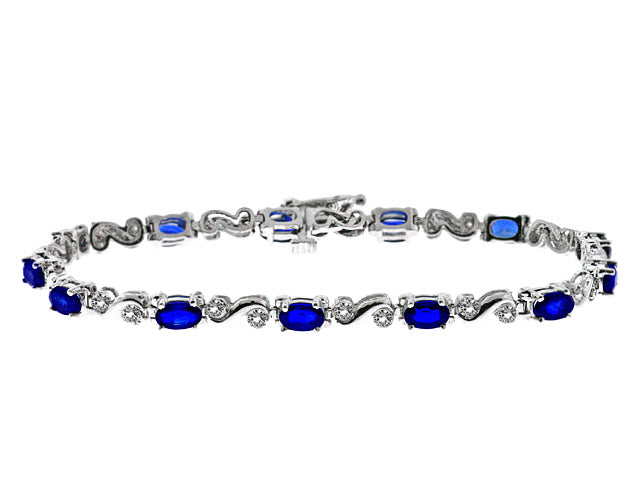 7.10 Carat 14k White Gold Sapphire And Diamond Bracelet - B01183