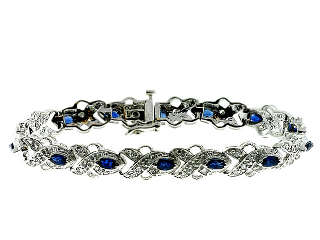 4.50 Carat 14k White Gold Sapphire And Diamond Bracelet - B01197