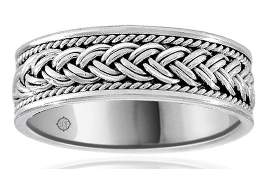 14K White Gold Braided Band 7MM - BAND05