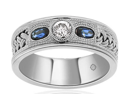 .90 Carat 14k White Gold Diamond And Sapphire Wedding Band - BAND1061