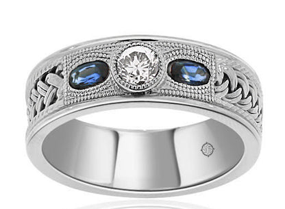 .90 Carat 14k White Gold Diamond And Sapphire Wedding Band - BAND1061