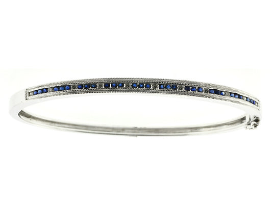 1.90 Carat 14k White Gold Diamond And Sapphire Bangle - BANG01033