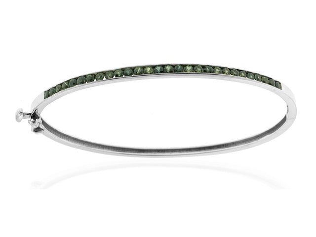 3.05 Carat 14k White Gold Green Sapphire Bangle - BANG03054
