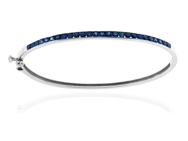 3.0 Carat 14k White Gold Blue Sapphire Bangle - BANG03055