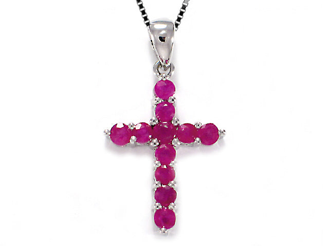 1.25 Carat 14k White Gold Ruby Cross Pendant - CR01035