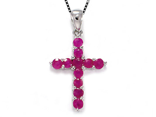 1.25 Carat 14k White Gold Ruby Cross Pendant - CR01035