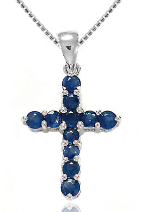 .90 Carat 14k White Gold Blue Sapphire Cross Pendant - CR01036