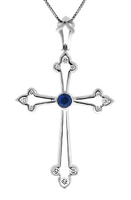 1.30 Carat 14k White Gold Diamond And Sapphire Cross Pendant - CR01056