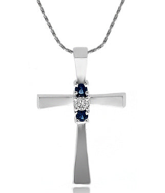 .50 Carat 14k White Gold Diamond And Sapphire Cross Pendant - CR01077