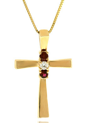 .50 Carat 14k Yellow Gold Diamond And Ruby Cross Pendant - CR01078