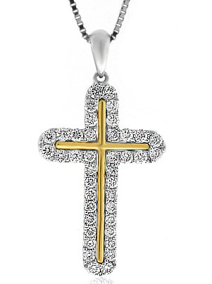 .90 Carat 2Tone 14k Gold Diamond Cross Pendant - CR01084