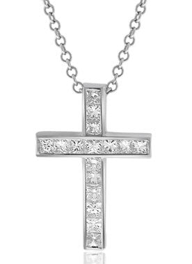 2.44 Carat 14k White Gold Diamond Cross Pendant - CR01096