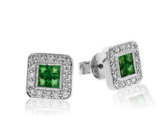 .60 Carat 18k White Gold Emerald And Diamond Earrings - E01047