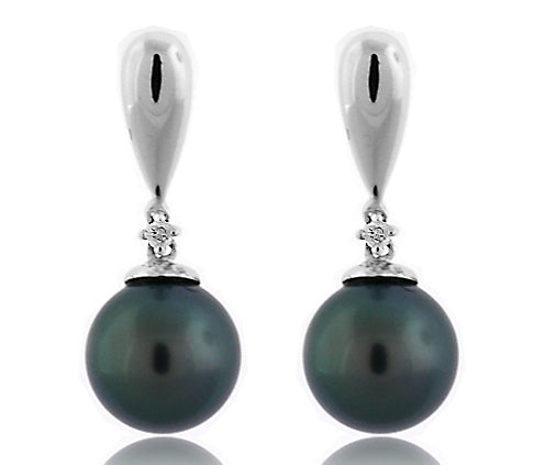 7mm Freshwater Cultured Pearl And Diamond Earrings In 14k White Gold - E01234