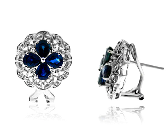 4.20 Carat 14k White Gold Blue Sapphire And Diamond Earrings - E01315