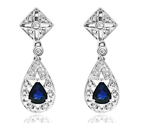 1.45 Carat 14k White Gold Blue Sapphire And Diamond Earrings - E01480