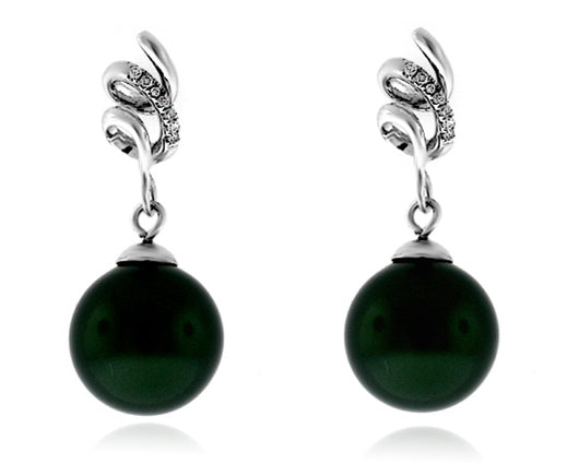 8mm Tahitian Cultured Pearl And Diamond Earrings In 14k White Gold - E01490