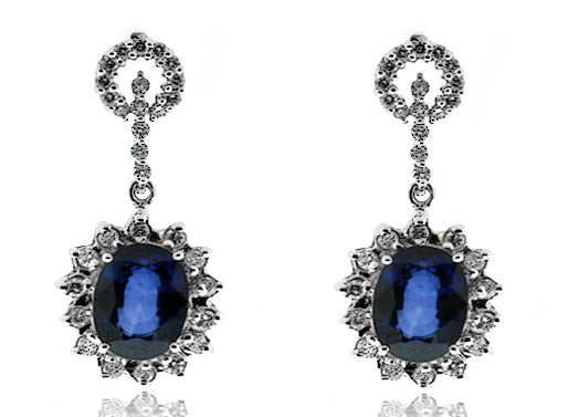 6.54 Carat 14k White Gold Sapphire And Diamond Earrings - E10548