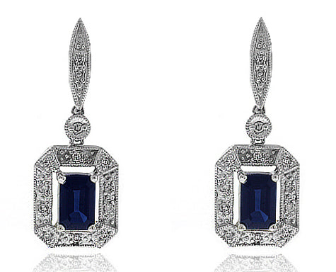 2.25 Carat 14k White Gold Sapphire And Diamond Earrings - E10557