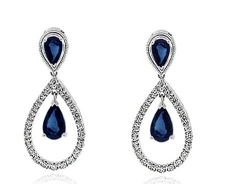 1.80 Carat 14k White Gold Sapphire And Diamond Earrings - E10591