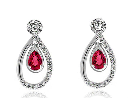1.0 Carat 14k White Gold Ruby And Diamond Earrings - E10593