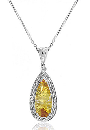 2.10 Carat 14k White Gold Citrine And Diamond Designer Necklace - N01049