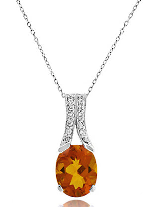 2.63 Carat 14k White Gold Citrine And Diamond Designer Necklace - N01050