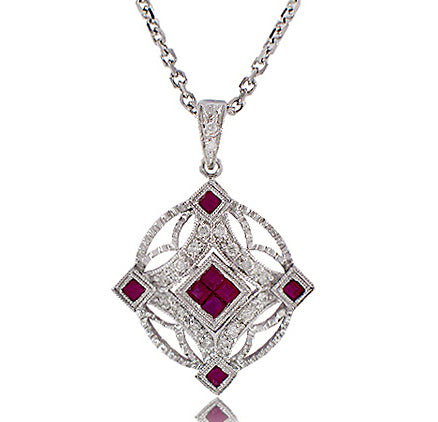 1.0 Carat 14K White Gold Ruby And Diamond Pendant - PEN01019