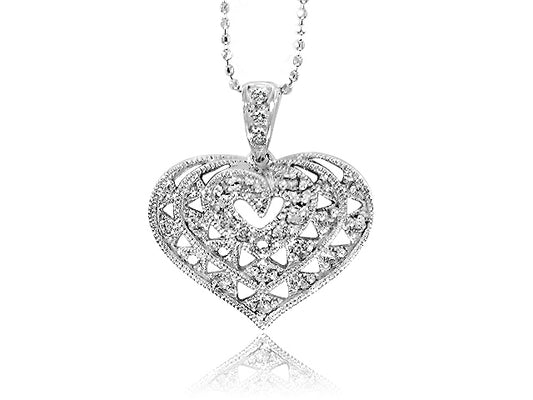 .30 Carat 14K White Gold Diamond Heart Pendant - PEN01063