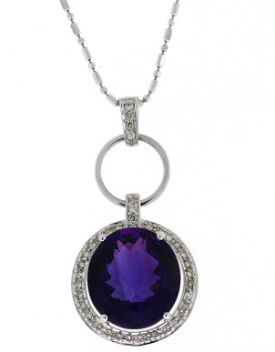4.37 Carat 14k White Gold Amethyst And Diamond Pendant - PEN01239