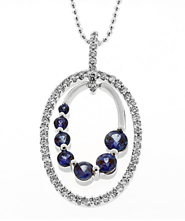1.80 Carat 14k White Gold Sapphire And Diamond Pendant - PEN01266