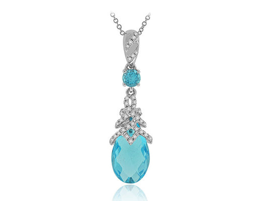 6.85 Carat 14k White Gold Blue Topaz And Diamond Pendant - PEN113