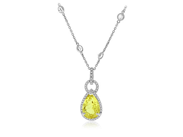 5.04 Carat 14k White Gold Quartz And Diamond Pendant - PEN114