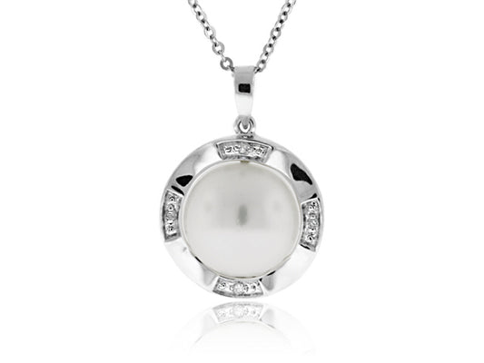 Mother Of Pearl And Diamond Pendant In 14k White Gold - PEN1329