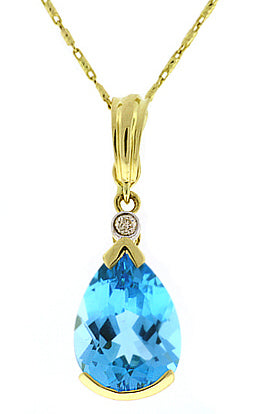 6.22 Carat 14k Yellow Gold Blue Topaz And Diamond Pendant - PEN1331