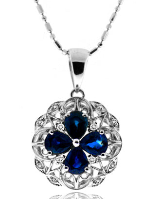 2.30 Carat 14k White Gold Blue Sapphire And Diamond Pendant - PEN1344