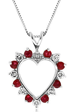 1.0 Carat 14k White Gold Ruby And Diamond Heart Pendant - PEN1357