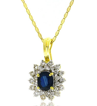 1.70 Carat 14k Yellow Gold Diamond And Blue Sapphire Pendant - PEN1372