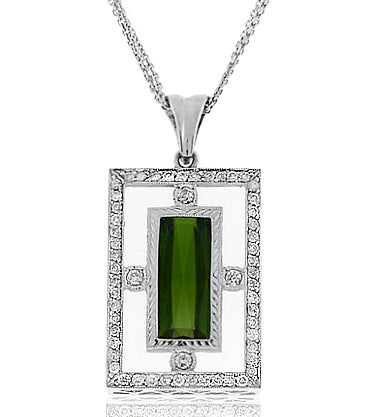 11.0 Carat 14k White Gold Green Tourmaline And Diamond Pendant - PEN1373