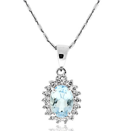 .95 Carat 14k White Gold Aquamarine And Diamond Pendant - PEN1405