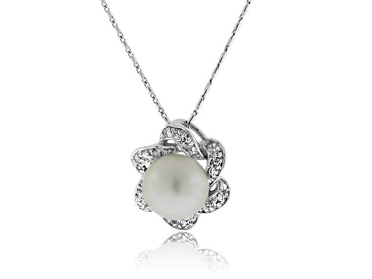 10mm Freshwater Cultured Pearl And Diamond Pendant In 14k White Gold - PEN1411