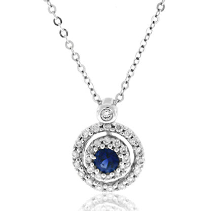 .75 Carat 14k White Gold Sapphire And Diamond Pendant - PEN1429