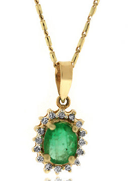 1.80 Carat 14k Yellow Gold Emerald And Diamond Pendant - PEN1434