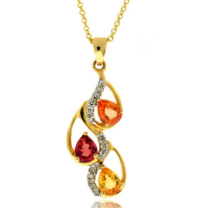 1.46 Carat 18k Yellow Gold Multi Color Sapphire Pendant - PEN1440