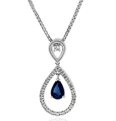 1.35 Carat 14k White Gold Sapphire And Diamond Pendant - PEN1446