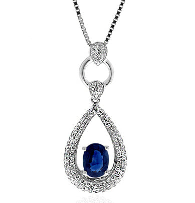 1.61 Carat 14k White Gold Sapphire And Diamond Pendant - PEN1491