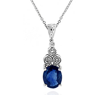 1.01 Carat 14k White Gold Sapphire And Diamond Pendant - PEN1494
